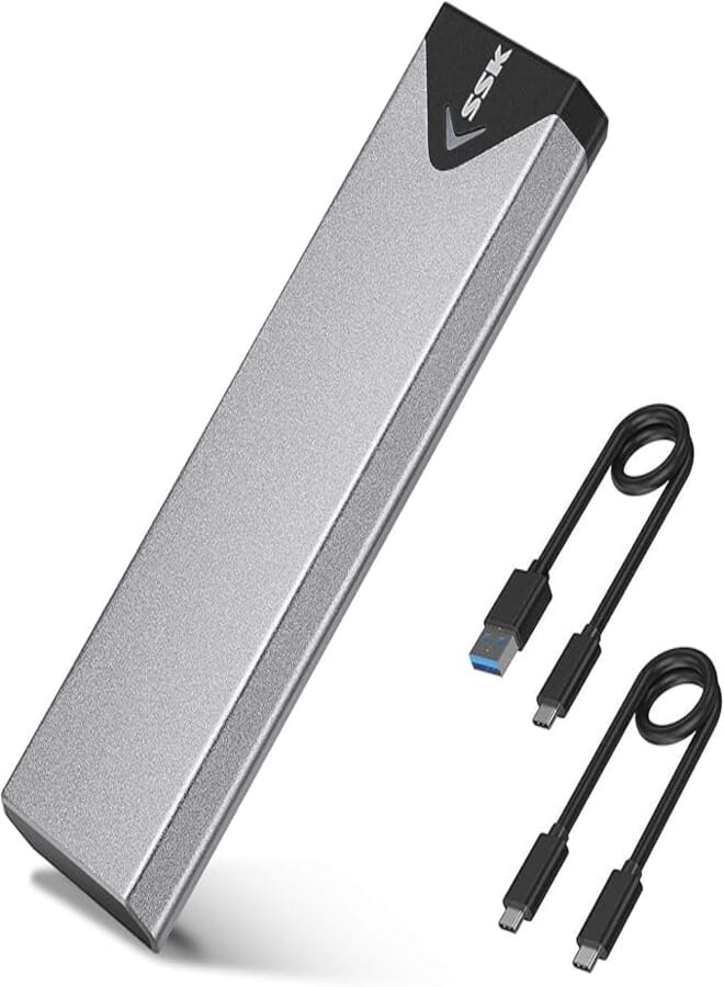 SSK Aluminum M.2 NVME SATA SSD Enclosure Adapter, USB 3.2 Gen 2 (10Gbps) to PCI-E NGFF M-Key/(B+M) Key External SSD Enclosure Support UASP Trim for SSD 2242/2260/2280